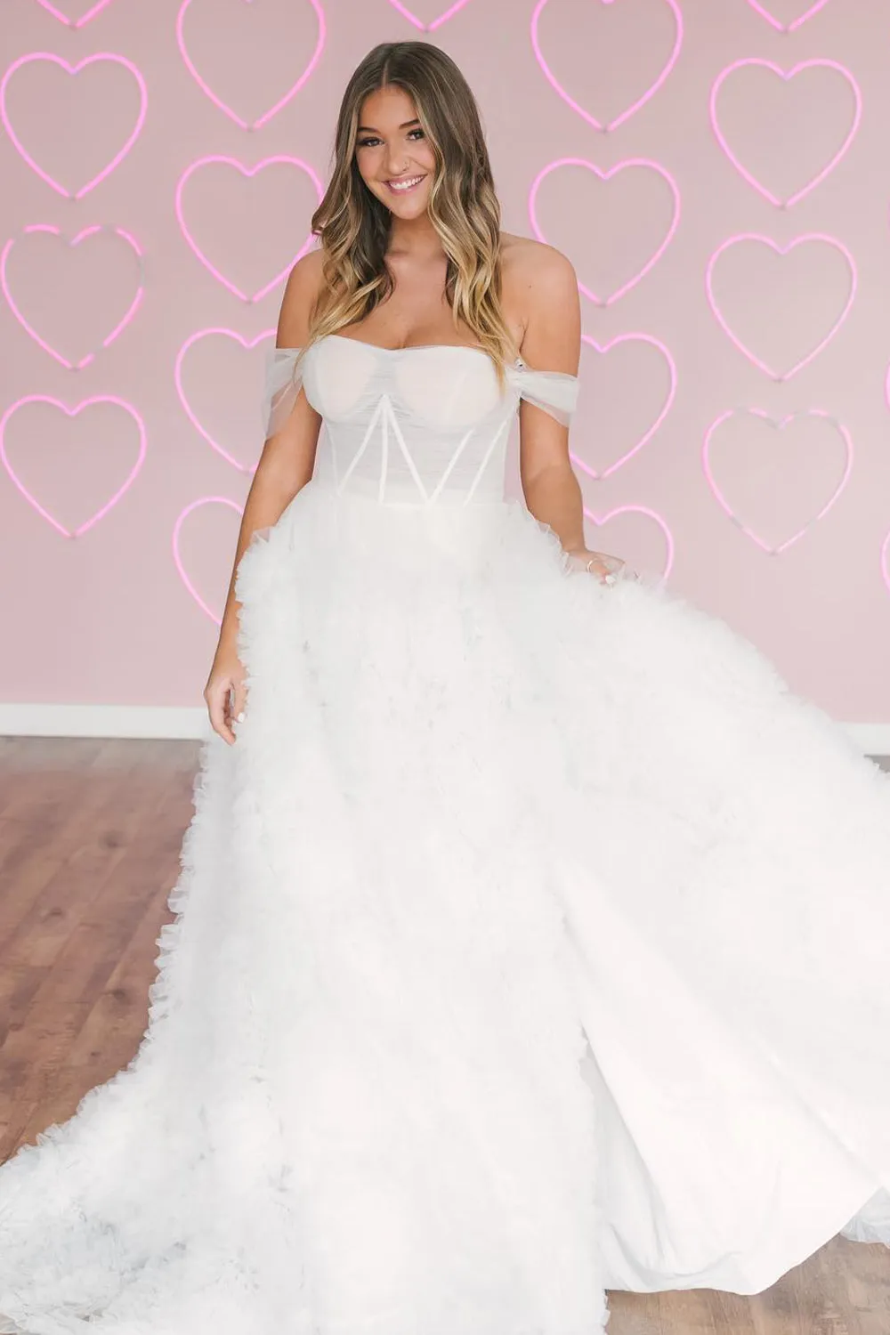 Pink Off-the-Shoulder Princess Corset Prom Dress with A-Line Ruffles