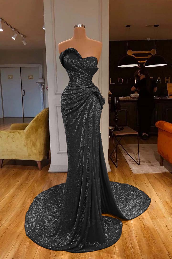 Strapless Sweetheart Sleeveless Long Mermaid Formal Dress Red With Sequins