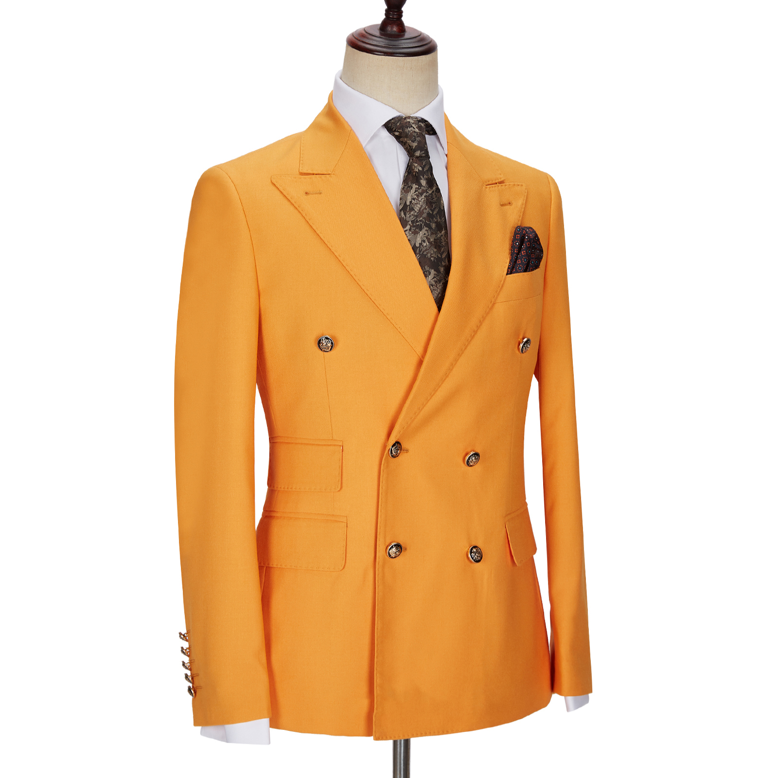 Benjamin New Arrival Orange Peaked Lapel Double-Breasted Men's Suits