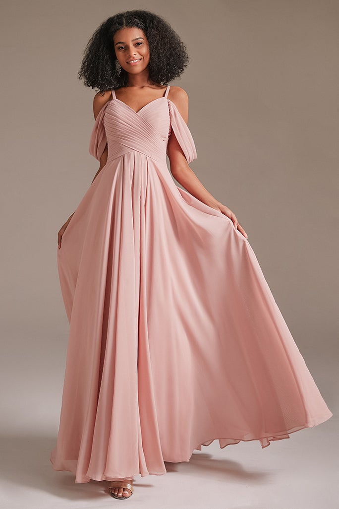 Chiffon Off-the-Shoulder Bridesmaid Dress Pleated