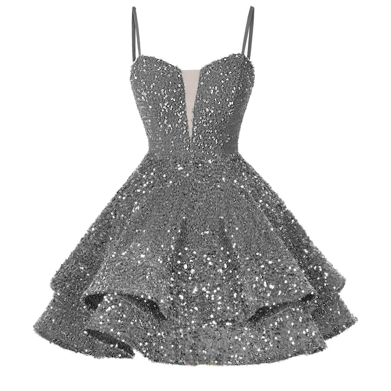 Fuchsia Spaghetti-Straps Charming Sequins cocktail Short Mini Dress