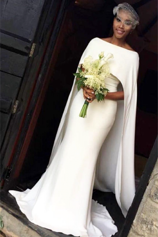Mermaid Modern Ivory Summer Wedding Dress with Cape