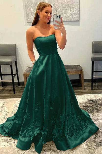 Baby Blue Strapless Appliques Sleeveless Evening Dress