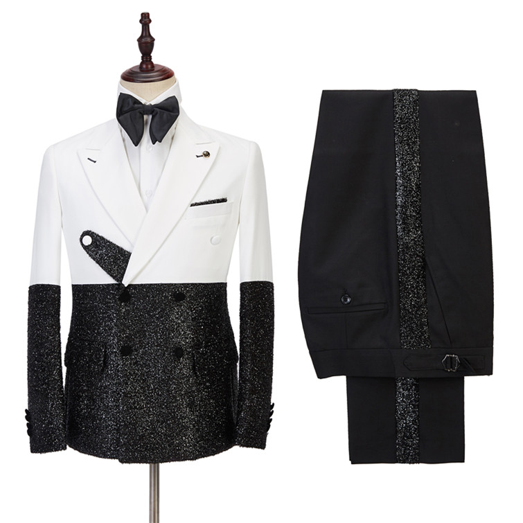 Gorgeous Fashion Slim Fit White and Sparkle Double-Breasted Men's Suit