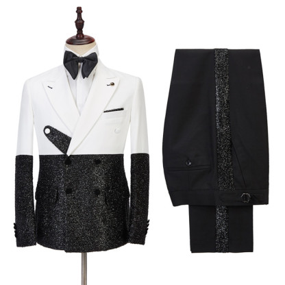 Gorgeous Fashion Slim Fit White and Sparkle Double-Breasted Men's Suit