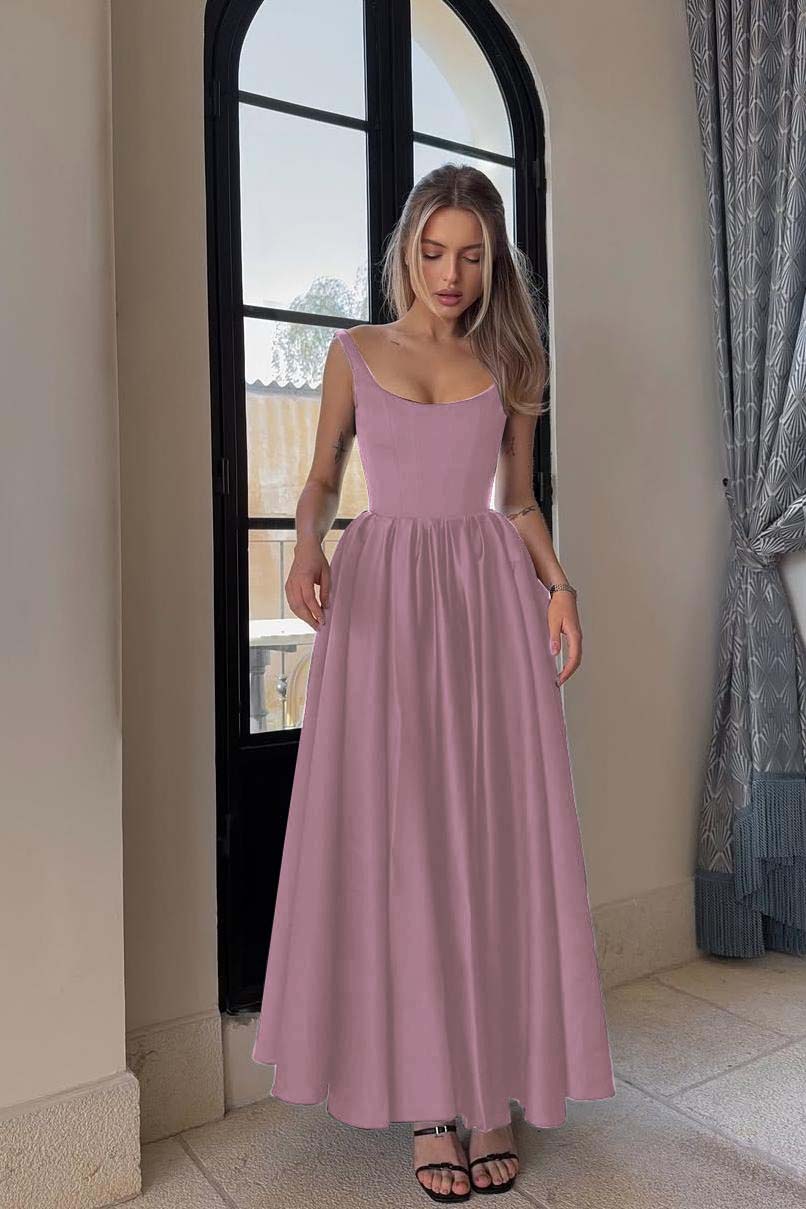 Spaghetti Strap Sleeveless A Line Long Formal Dress With Pleated