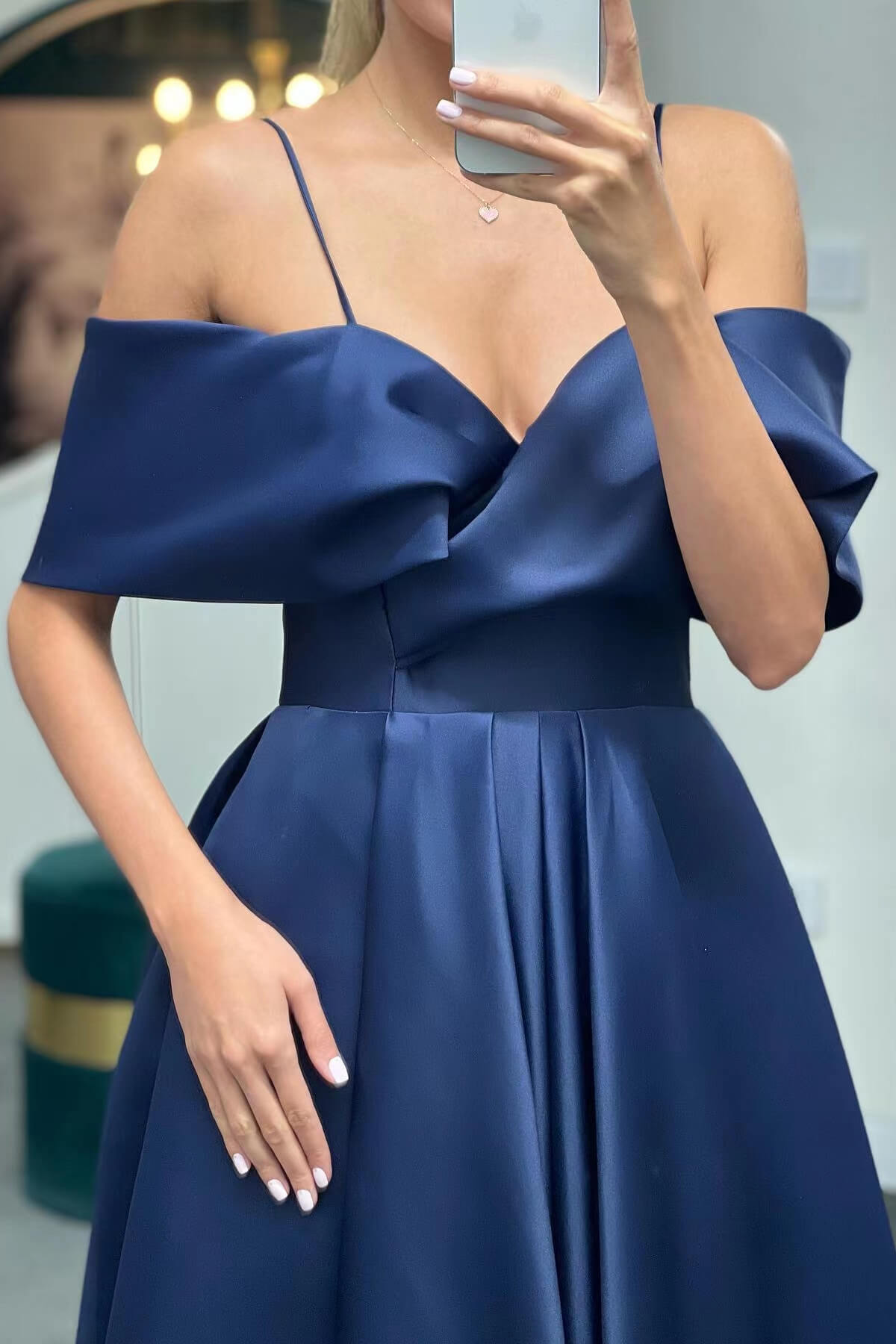 Off-The-Shoulder Spaghetti-Straps A-Line Lace-Up Back Long Evening Dress