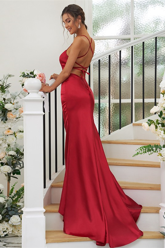 Mermaid Red Bridesmaid Dress with Split