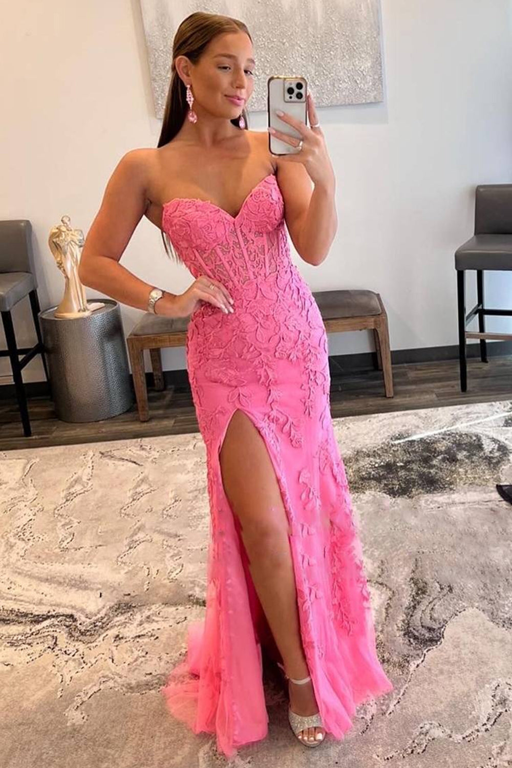 Purple Sweetheart Corset Prom Dress with Sheath Slit