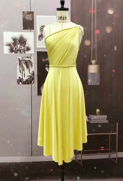 Yellow Junior One Shoulder Bridesmaid Dress