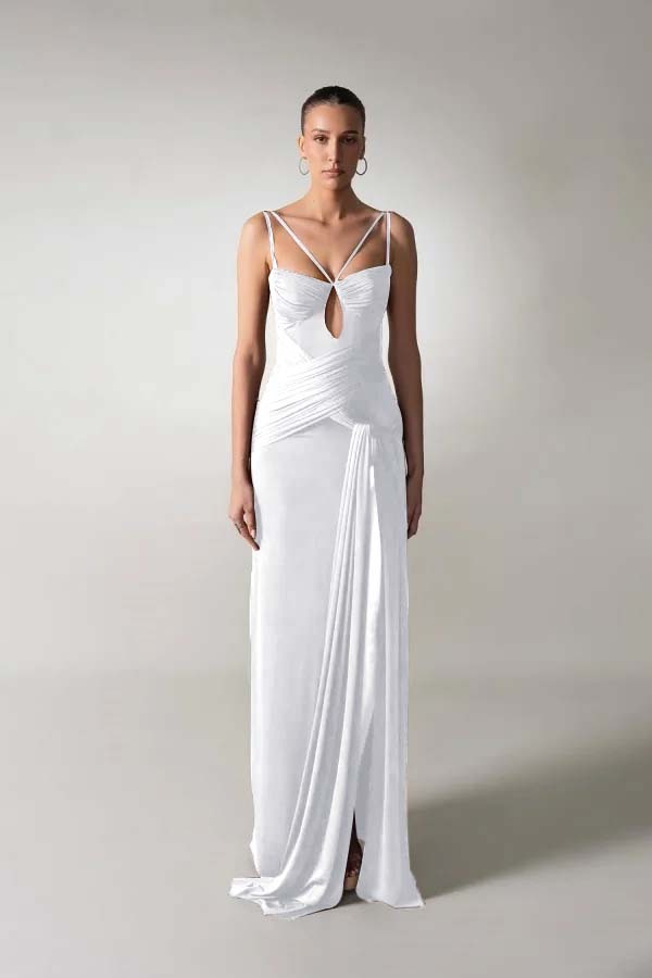 Spaghetti Strap Sleeveless Long Mermaid Formal Dress With Pleated