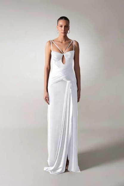 Spaghetti Strap Sleeveless Long Mermaid Formal Dress With Pleated