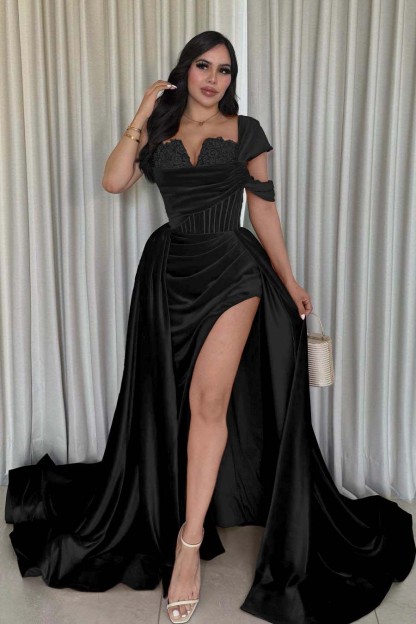 One Shoulder Sleeveless Long Mermaid Formal Dress With Split Pleated