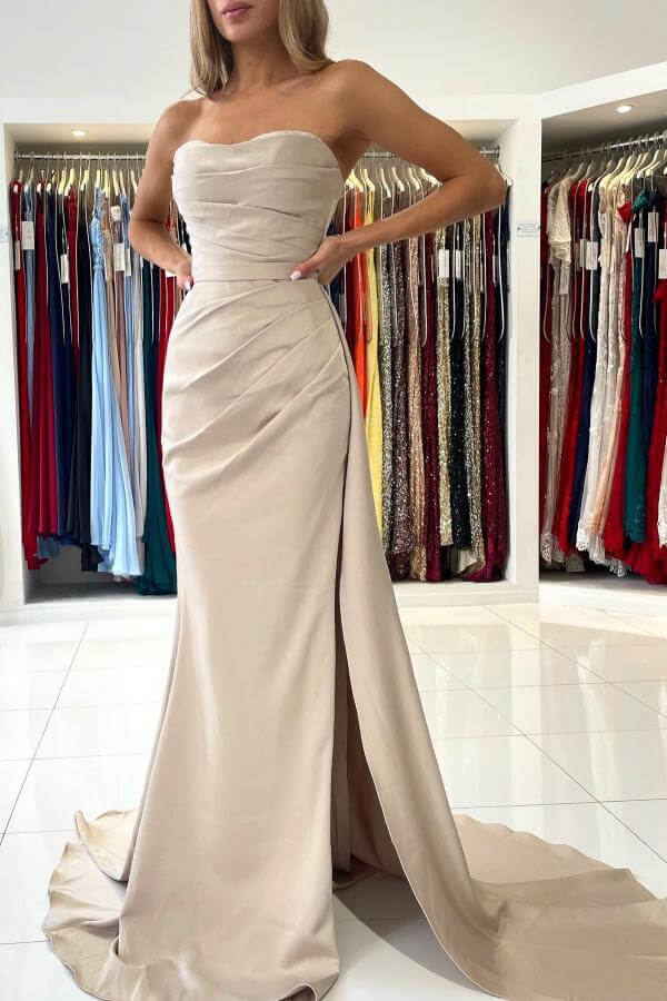 Elegant Strapless Evening Dress With Split Mermaid