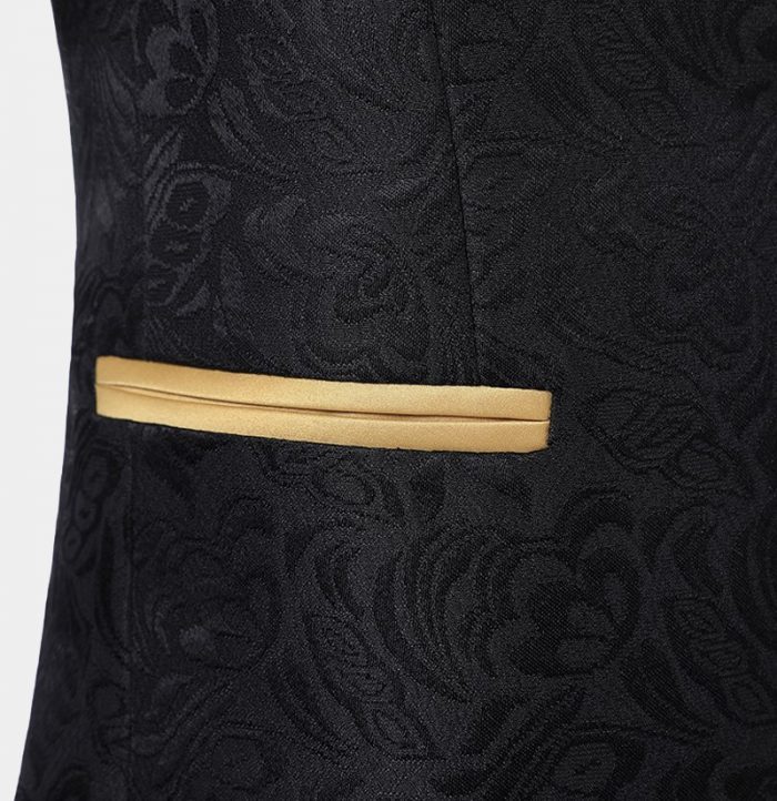 Black One-Button Prom Suits (Jacquard Tuxedo, Two-Piece Set)