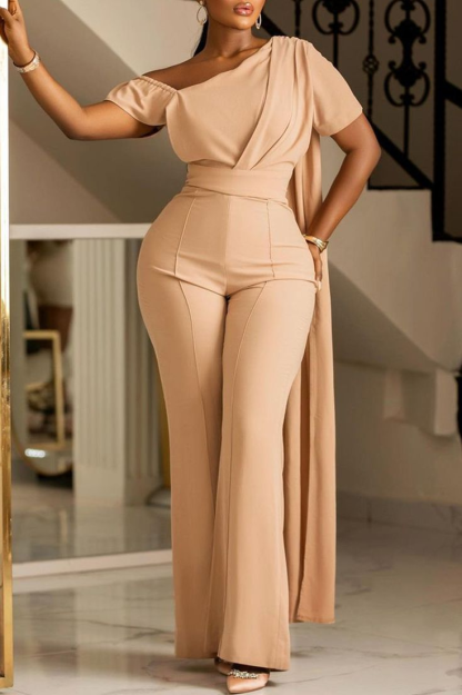Elegant Chic Wrap Shoulder High Waist Jump Suit With Cape