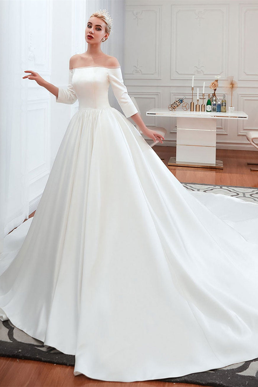 Off-the-Shoulder Half-Sleeves Wedding Dress Satin