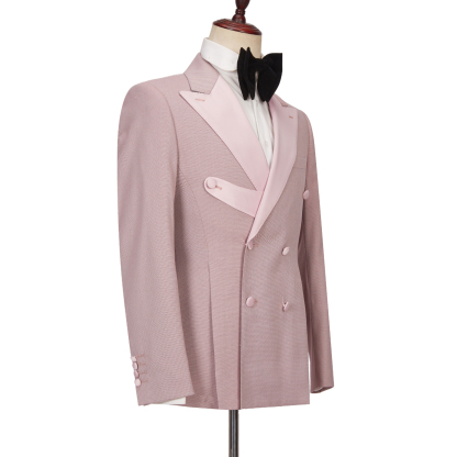 Stylish Pink Peaked Lapel Double-Breasted Men's Suits