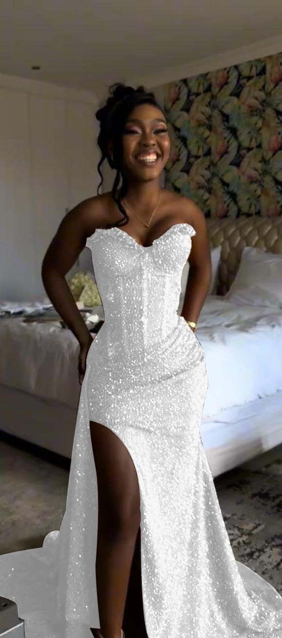 Sweetheart Sleeveless Long Mermaid Formal Dress With Split Sequin