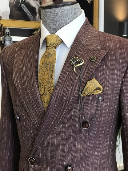 Carl Fashion Striped Double-Breasted Peaked Lapel Business Men's Suits