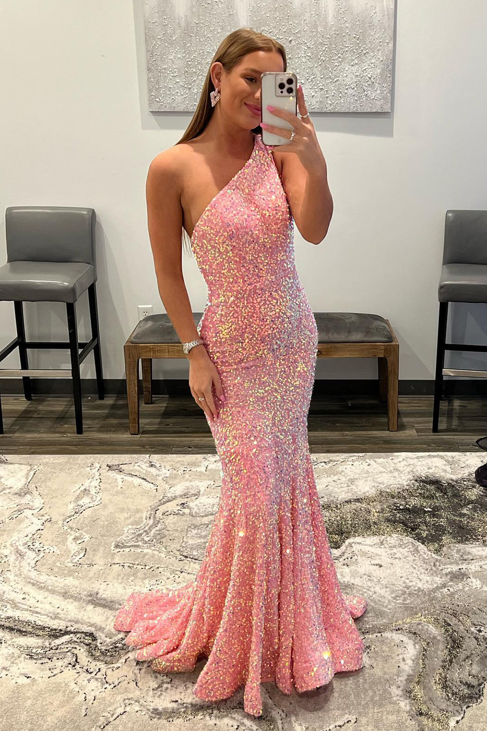 Long Prom Dress with Burgundy Mermaid Sequins