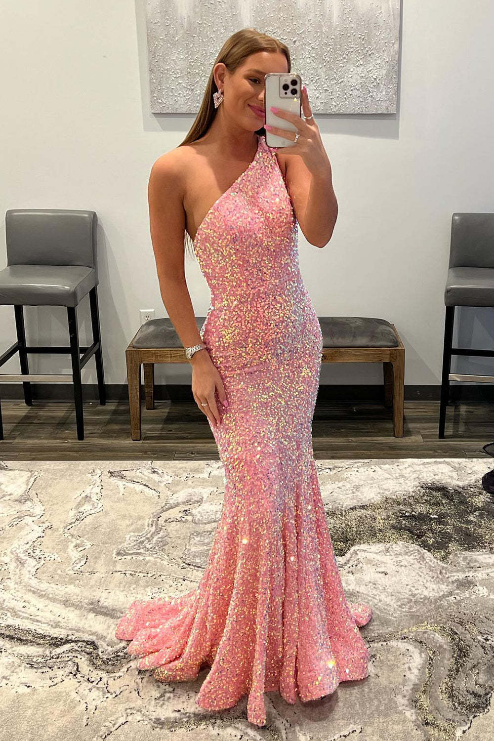 Long Prom Dress with Burgundy Mermaid Sequins