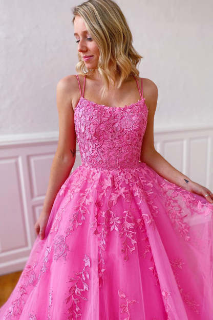 Prom Dress with Champagne Spaghetti Straps for Princess