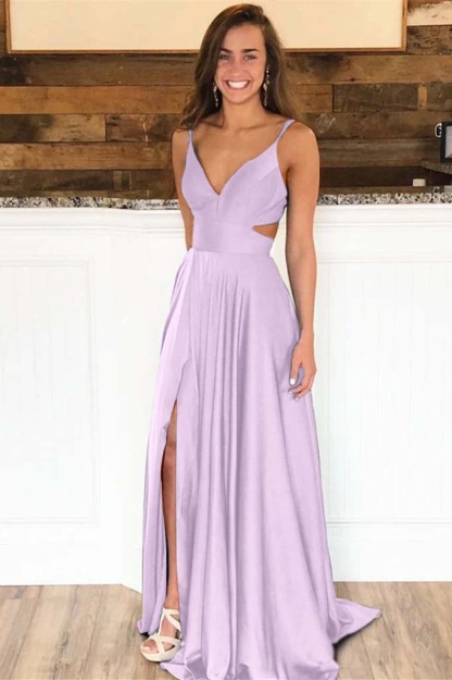 Spaghetti-Straps Long Evening Dress Split