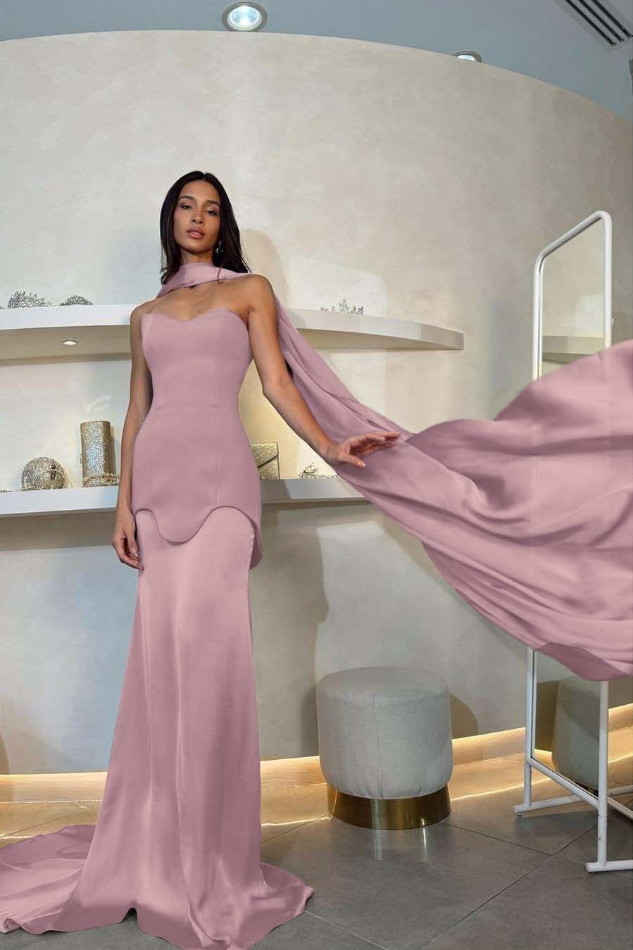 Halter Strapless Sleeveless Long Mermaid Formal Dress With Pleated