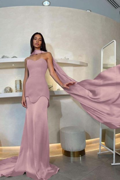 Halter Strapless Sleeveless Long Mermaid Formal Dress With Pleated