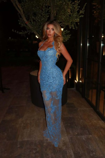 Halter Sleeveless Long Mermaid Formal Dress With Lace Embroidery