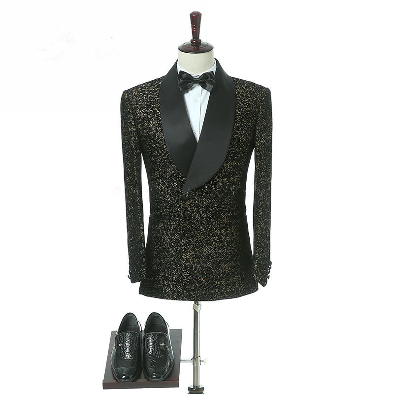 Elegant Black Slim-Fit Double-Breasted Shawl Lapel Wedding Tuxedo