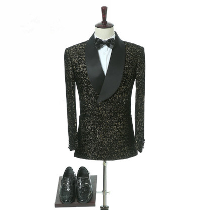 Elegant Black Slim-Fit Double-Breasted Shawl Lapel Wedding Tuxedo