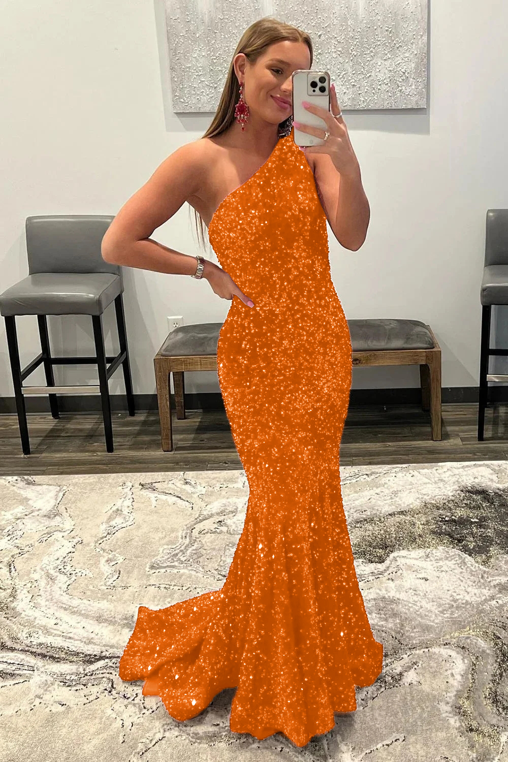 Long Prom Dress with Burgundy Mermaid Sequins