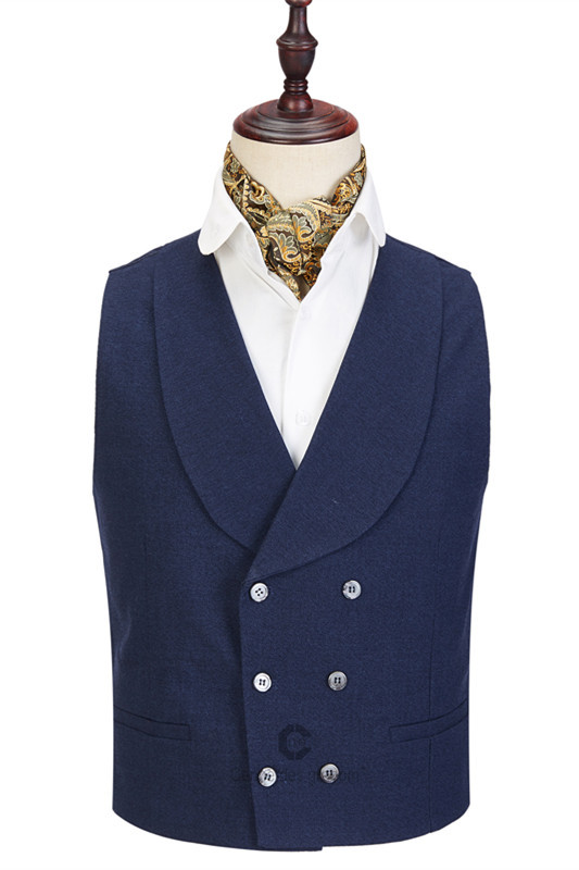 Dark Blue Three-Piece Peaked Lapel Wedding Suit for Men