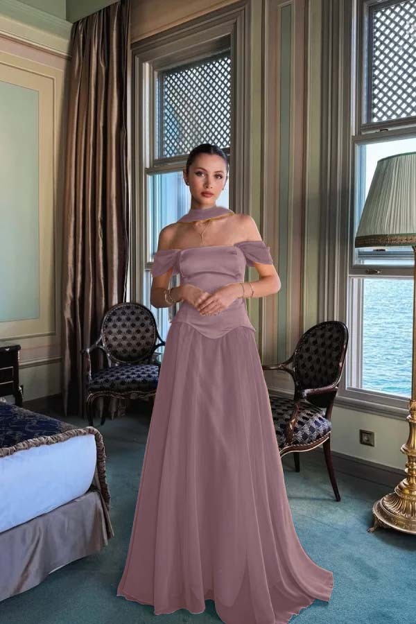 Stunning Off the Shoulder Sleeveless Long Formal Dress With Pleated