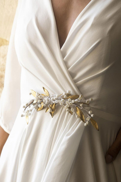 Half Sleeves Wedding Dress V-Neck