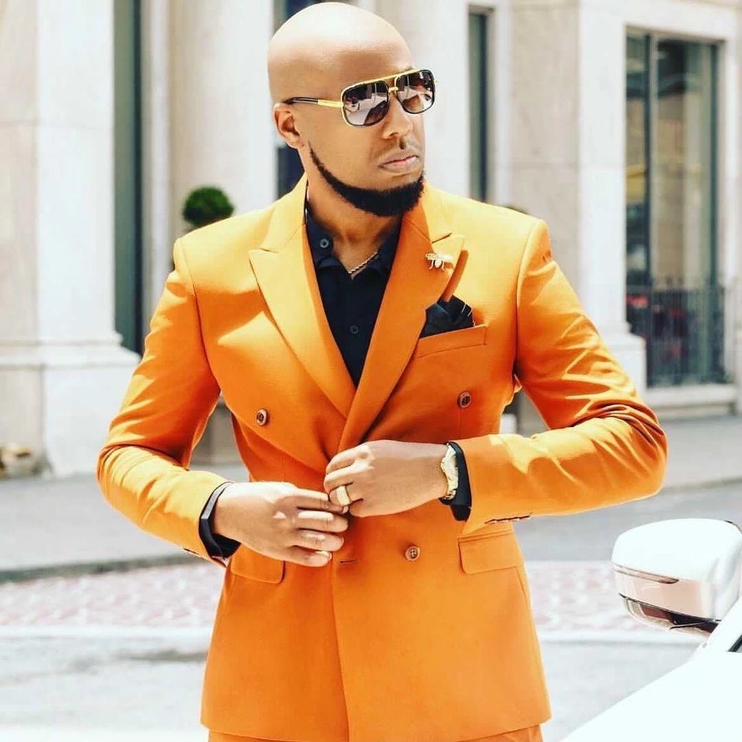 Shining Best Orange with Peaked Lapel Prom Suits for Guys