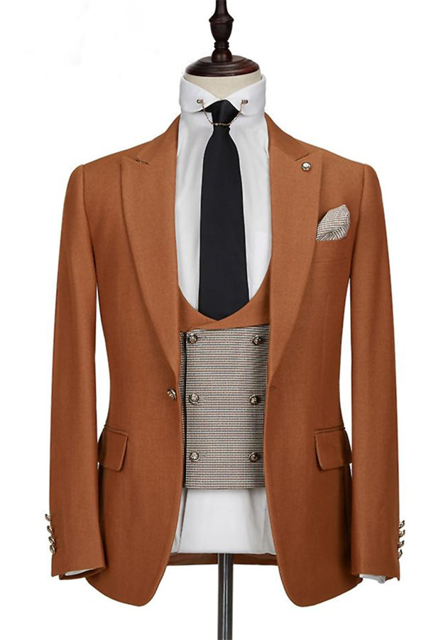 Fashion Caramel Formal Business Prom Tuxedos for Party Suits in Three Pieces