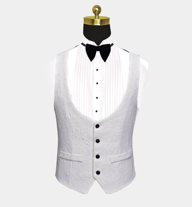 Floral White Men's Suits with Black Lapel Three-Piece Dinner Suits for Men