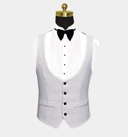 Floral White Men's Suits with Black Lapel Three-Piece Dinner Suits for Men