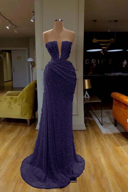 Sequins Sleeveless Gorgeous White Strapless Formal Dress With Pleated Online