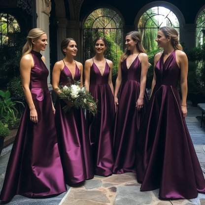 V-Neck Sleeveless A-Line Customizable Bridesmaid Dress