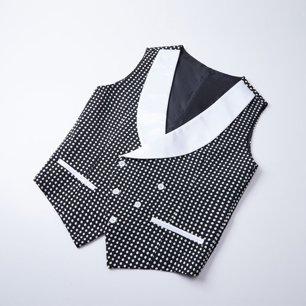 Modern Slim Fit Black Dot Shawl Lapel Wedding Suit for Men