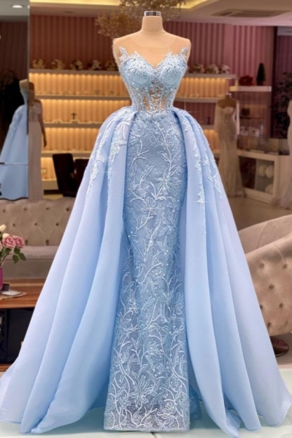 Beautiful Strapless Mermaid Long Embroidery Prom Dress With Detachable Tail