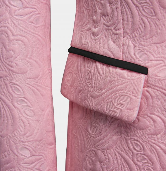 Gorgeous Pink Jacquard Three-Piece Prom Suits Men's Suits with Black Lapel