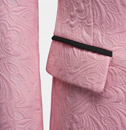 Gorgeous Pink Jacquard Three-Piece Prom Suits Men's Suits with Black Lapel