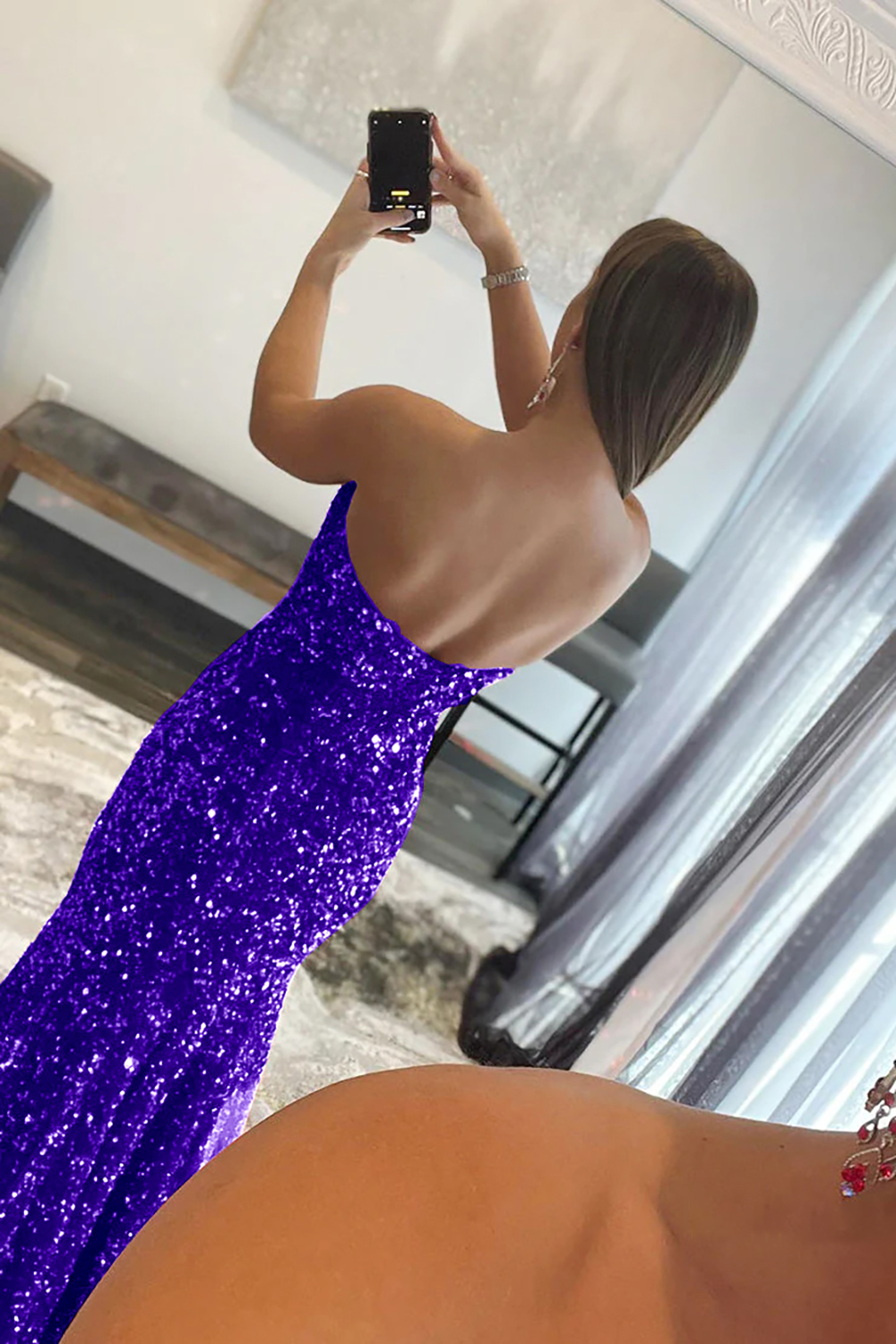 Long Red Prom Dress with Mermaid Sequins and Slit
