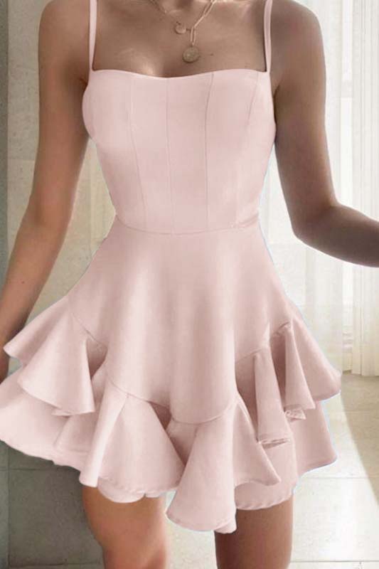 Lovely Sky Blue Square Neck Short Mini cocktail Dress With Ruffles