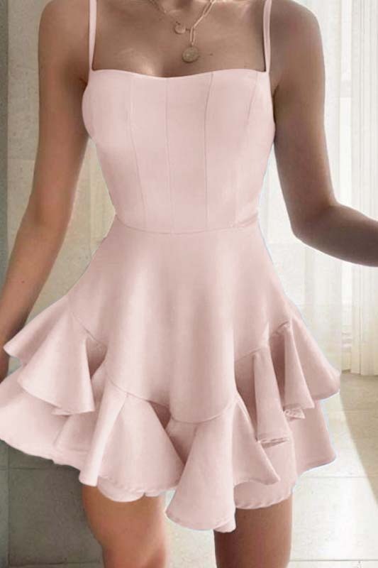 Lovely Sky Blue Square Neck Short Mini cocktail Dress With Ruffles